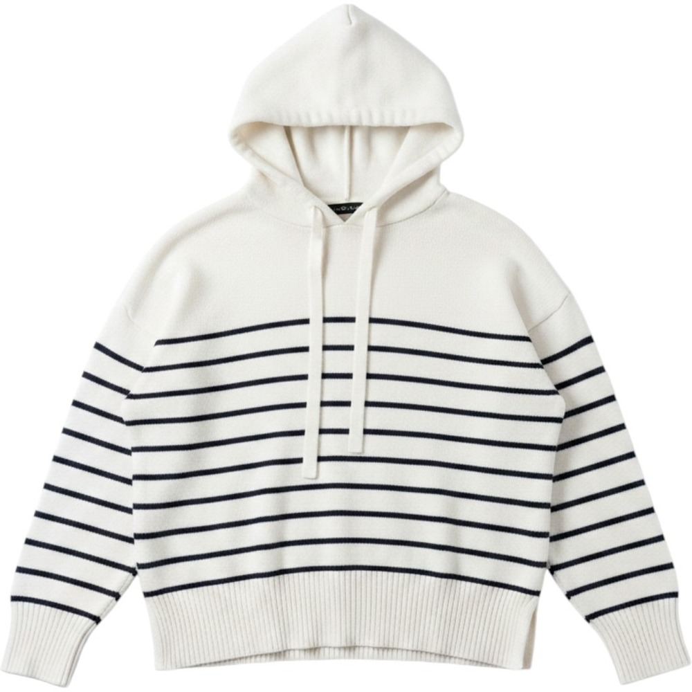 Berkley Jensen Sweater Striped Knit Hoodie White Navy Blue XL  heavyweight cozy
